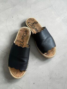 SAM EDELMAN Black Leather Slide Sandals Size 8